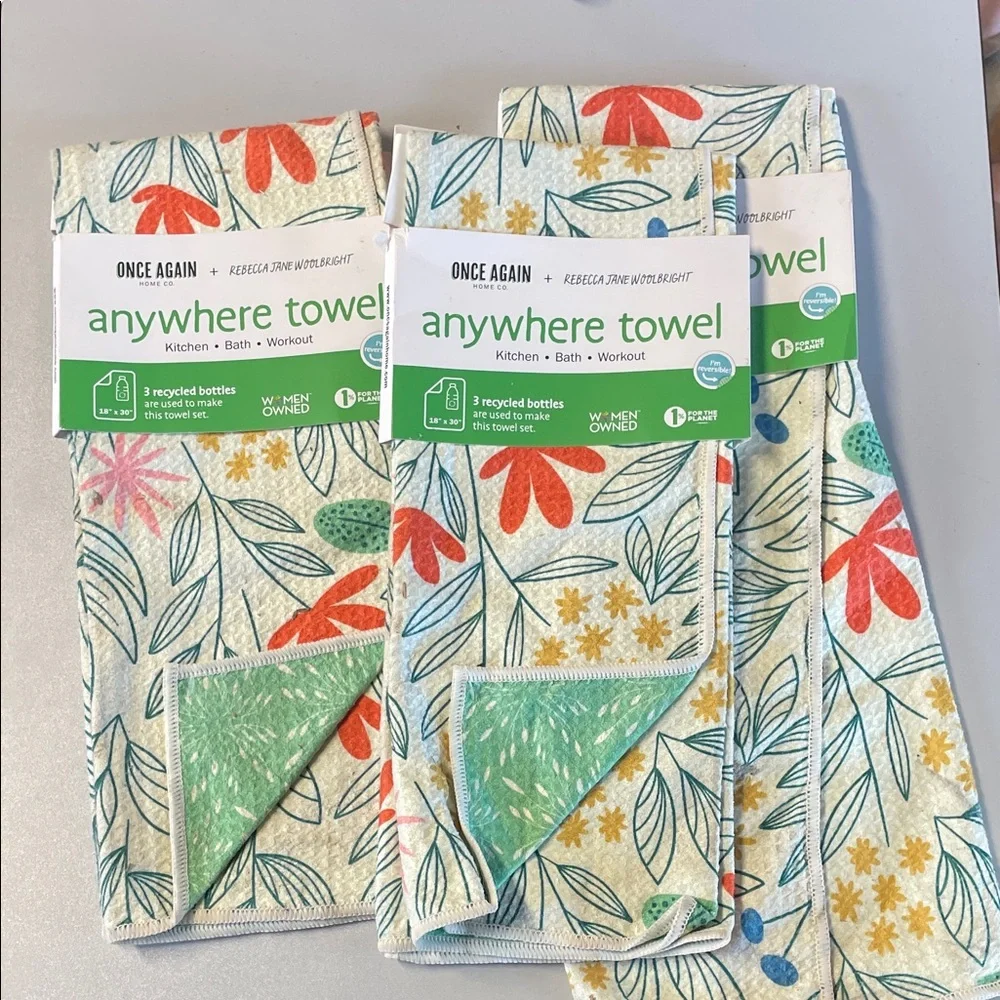 REBECCA JANE WOOLBRIGHT 3 Pack Anywhere Towel Reversible RJW New Bloom